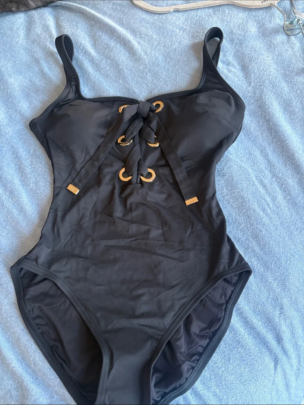 michael michael kors black lace-up one piece swimsuit size 6 nwt